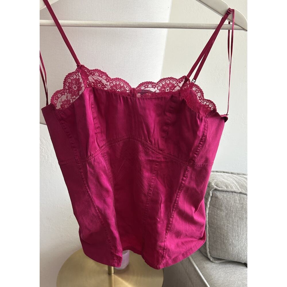 Vtg Y2K Silk Pink Cami Top Fairy Lace M